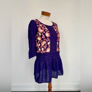 Anthropologie Purple Floral Embroidered Blouse